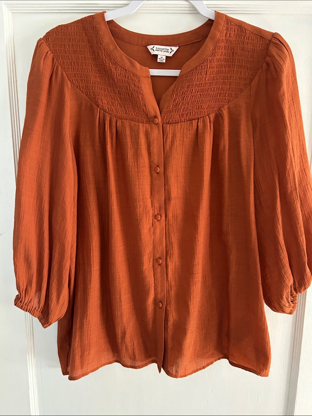 Nanette Lepore Burnt Orange Button-Front Blouse